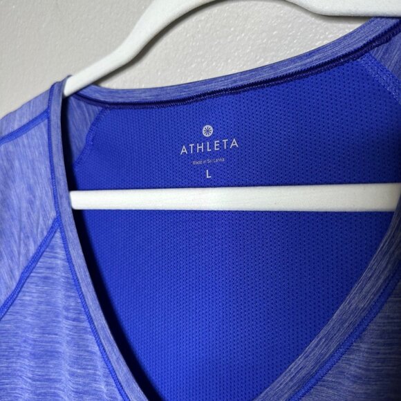 Athleta Forerunner Tee Size Large Cerulean Blue V-Neck Performance Athletic - Picture 5 of 8